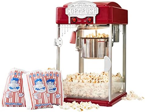 Popcorn Popper Machine 4 OZ Vintage Professional Popcorn Maker Theater Style with Nonstick Kettle Warming Light and Serving Scoop   Red 