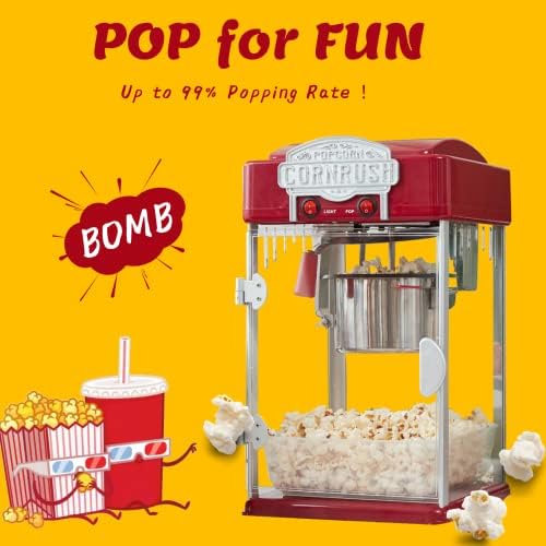 Popcorn Popper Machine 4 OZ Vintage Professional Popcorn Maker Theater Style with Nonstick Kettle Warming Light and Serving Scoop   Red 