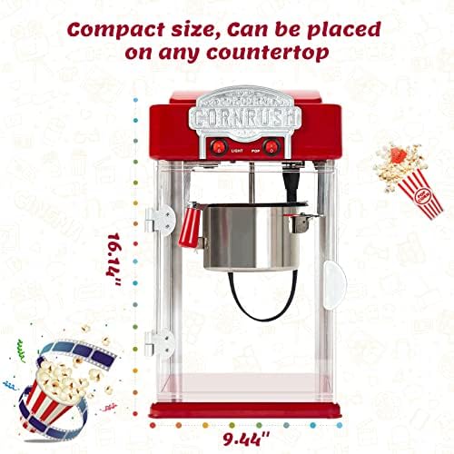Popcorn Popper Machine 4 OZ Vintage Professional Popcorn Maker Theater Style with Nonstick Kettle Warming Light and Serving Scoop   Red 