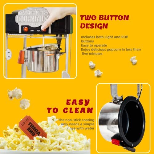 Popcorn Popper Machine 4 OZ Vintage Professional Popcorn Maker Theater Style with Nonstick Kettle Warming Light and Serving Scoop   Red 