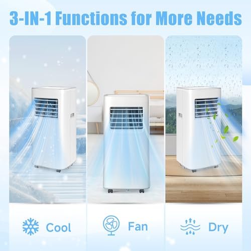 Portable Air Conditioners  3 in 1 8500 BTU Cooling Unit with Fan & Dehumidifier for Room  Quiet Operation  Cools up to 450 sq ft  Complete Window Installation Kit for Home Office