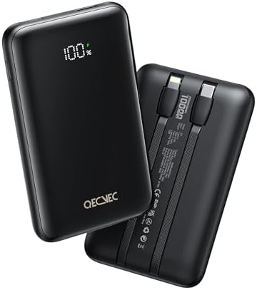 Portable Charger 10000mAh  Cell Phone Portable Power Banks with 22 5W PD Fast Charging  Compact Phone Charger Built in Cable  Compatible with Apple  Samsung  Google  Motorola and More Yellow