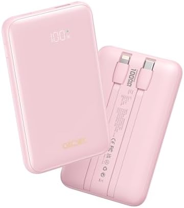 Portable Charger 10000mAh  Cell Phone Portable Power Banks with 22 5W PD Fast Charging  Compact Phone Charger Built in Cable  Compatible with Apple  Samsung  Google  Motorola and More Yellow