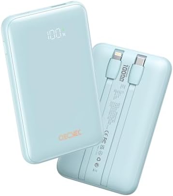 Portable Charger 10000mAh  Cell Phone Portable Power Banks with 22 5W PD Fast Charging  Compact Phone Charger Built in Cable  Compatible with Apple  Samsung  Google  Motorola and More Yellow