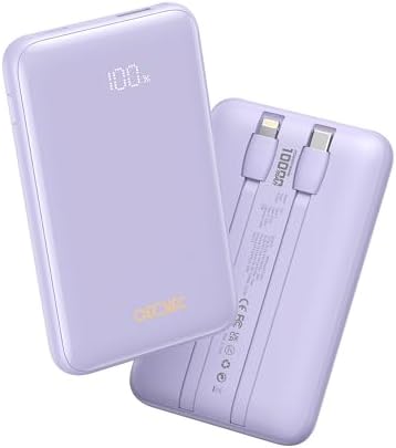 Portable Charger 10000mAh  Cell Phone Portable Power Banks with 22 5W PD Fast Charging  Compact Phone Charger Built in Cable  Compatible with Apple  Samsung  Google  Motorola and More Yellow