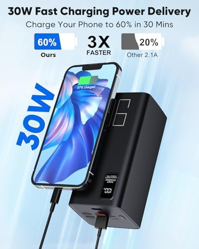 Portable Charger 90000mAh Battery Pack High Capacity  30W Fast Charging Power Bank USB C PD 3 0  5 Output 2 Input Portable Battery Charger with LED Display Large Powerbank for Outdoor Camping Travel