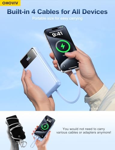 Portable Charger Power Bank 50000mAh Battery Pack  22 5W Fast Charging PowerBank with Built in Cables Travel Camping Essential USB C Portable Phone Charger for iPhone Samsung Pixel Android iPad