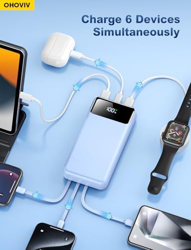 Portable Charger Power Bank 50000mAh Battery Pack  22 5W Fast Charging PowerBank with Built in Cables Travel Camping Essential USB C Portable Phone Charger for iPhone Samsung Pixel Android iPad