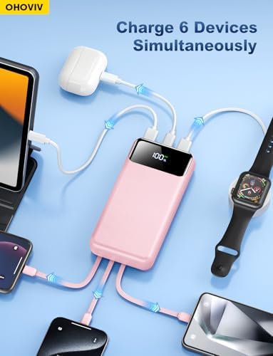 Portable Charger Power Bank 50000mAh Battery Pack  22 5W Fast Charging PowerBank with Built in Cables Travel Camping Essential USB C Portable Phone Charger for iPhone Samsung Pixel Android iPad