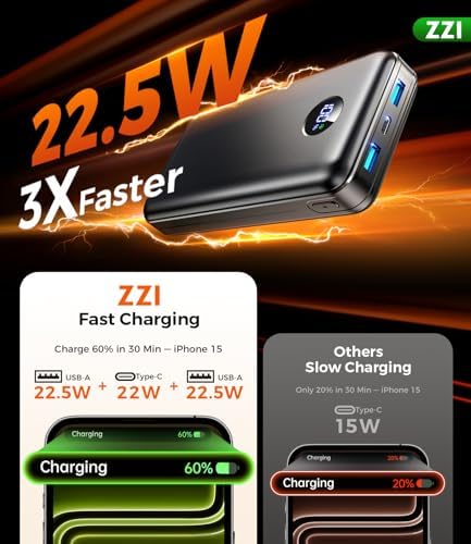 Cargador Portátil Banco de Energía, Paquete de Batería de 60000mAh con Cable USB-C/iOS/Micro-USB 3 en 1, Carga Rápida de 22.5W Cargador de Teléfono Portátil, Banco de Energía Esencial para Viajes y