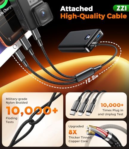 Cargador Portátil Banco de Energía, Paquete de Batería de 60000mAh con Cable USB-C/iOS/Micro-USB 3 en 1, Carga Rápida de 22.5W Cargador de Teléfono Portátil, Banco de Energía Esencial para Viajes y