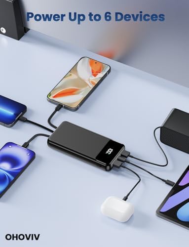 Cargador portátil, banco de energía de 50000 mAh con cables incorporados, paquete de batería de carga rápida de 22.5W, cargador de teléfono portátil para viajes y camping esencial, PowerBank