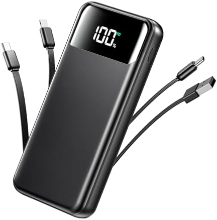 Cargador portátil, banco de energía de 50000 mAh con cables incorporados, paquete de batería de carga rápida de 22.5W, cargador de teléfono portátil para viajes y camping esencial, PowerBank