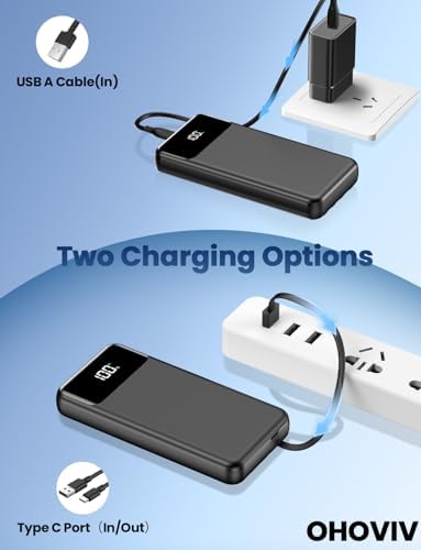 Cargador portátil, banco de energía de 50000 mAh con cables incorporados, paquete de batería de carga rápida de 22.5W, cargador de teléfono portátil para viajes y camping esencial, PowerBank