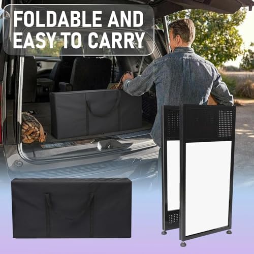 Portable DJ Booth Table  41L x 20W DJ Table Stand Portable Booth Double Deck  Adjustable DJ Facade Station with White & Black Scrim  Foldable Metal Frame DJ Booth Panel for Parties  Wedding  Bars