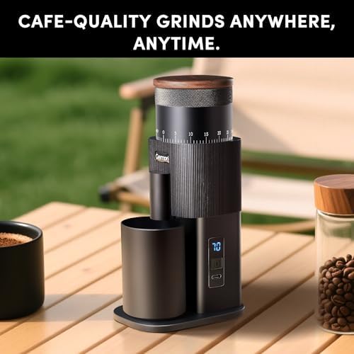 Portable Electric Burr Coffee Grinder Wirsh Geimori T38 with 3600mAh Battery& Stepless Adjustment for Espresso Pour Over French Press  Single Dose  Fast USB C Charging  Travel & Home Use