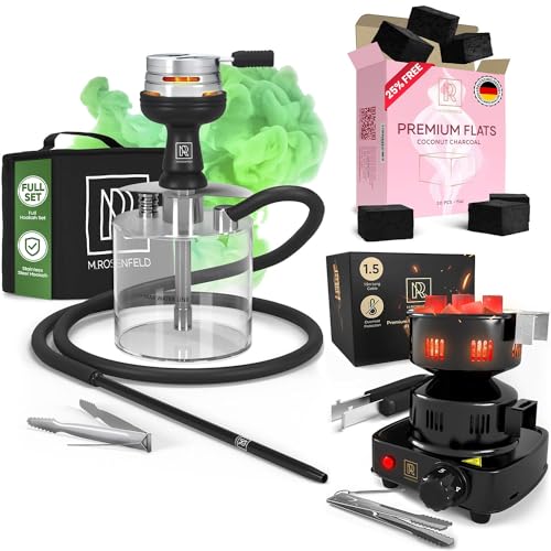 Juego de cachimba portátil con todo, cachimba acrílica YADO, carbón de coco para cachimba, 30 unidades, quemador de carbón para cachimba para cachimba - Torre de fuego premium