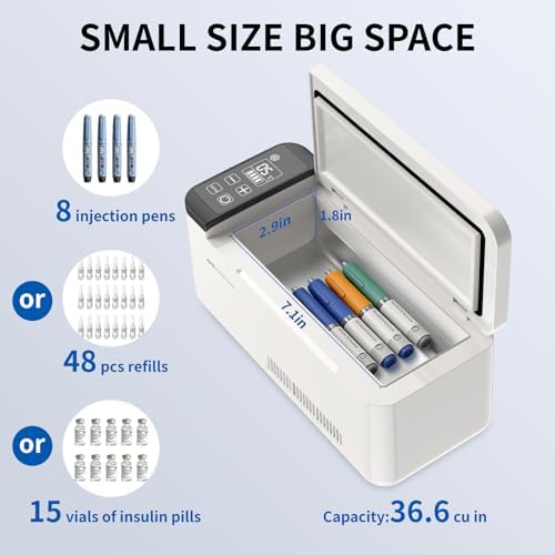 Portable Insulin Cooler Box Smart Rechargeable Mini Medical Case for Insulin  Vaccines  and Medications  36 6 cu in Capacity  LCD Display Travel Drug Cooler for Insulin  FAA Approved