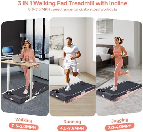 Portable Treadmill with Handles  2026 Upgrade Under the Desk Walking Pads Treadmills with Handle Bar & Incline  3 0HP Electric Small Compact Treadmills for Home Small Spaces  0 6 7 6MPH  350LBS