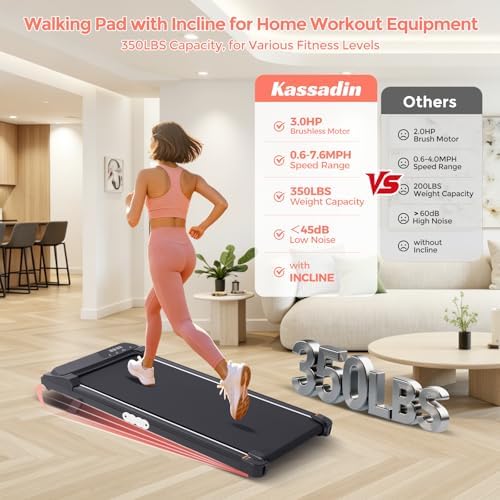 Portable Treadmill with Handles  2026 Upgrade Under the Desk Walking Pads Treadmills with Handle Bar & Incline  3 0HP Electric Small Compact Treadmills for Home Small Spaces  0 6 7 6MPH  350LBS