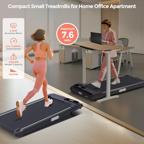 Portable Treadmill with Handles  2026 Upgrade Under the Desk Walking Pads Treadmills with Handle Bar & Incline  3 0HP Electric Small Compact Treadmills for Home Small Spaces  0 6 7 6MPH  350LBS