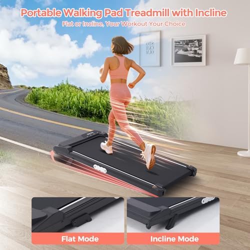 Portable Treadmill with Handles  2026 Upgrade Under the Desk Walking Pads Treadmills with Handle Bar & Incline  3 0HP Electric Small Compact Treadmills for Home Small Spaces  0 6 7 6MPH  350LBS