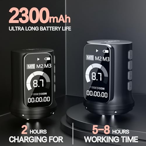 Poseidon Tattoo Gun Kit Wireless Machine Kit 7 Strokes Length with 2pcs 2300mAh Batteries Power Supply 11 Tattoo Ink 20 Pcs Tattoo Needle Cartridges for Beginner and Artist