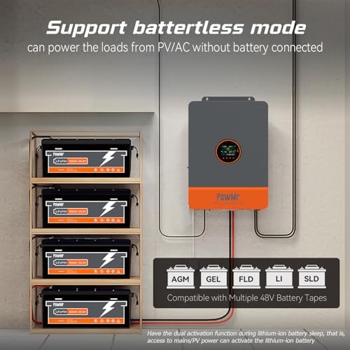 PowMr Solar Inverter 5000W 48Vdc to 110Vac  5200W Split Phase Solar Inverter Built in 100A MPPT Controller   Max PV Input 6KW 500VOC   Support 6 Units Parallel and Batteryless Run