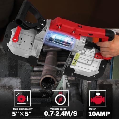 PowerSmart Portable Band Saw with Removable Alloy Steel Base  10Amp 1100W Motor 5 Inch Deep Cut Bandsaw for Metal