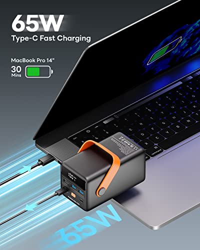 Power Bank 50000mAh PD 65W USB C Portable Charger with LED Display Fast Charging Compatible with Laptop MacBook iPhone Samsung for Outdoors Camping Travel   Black