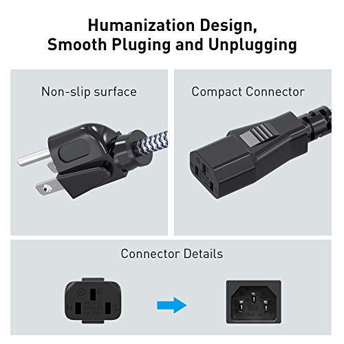 Power Cord  Goalfish AC Power Cable 10A 250V Power Cable UL Certified 18AWG 3 Prong Monitor Power Cable Nylon Braided PC Power Cord Replacement for Computer  TV  Laptop  Printer   25FT/7 5M