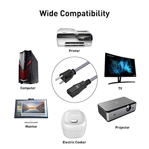 Power Cord  Goalfish AC Power Cable 10A 250V Power Cable UL Certified 18AWG 3 Prong Monitor Power Cable Nylon Braided PC Power Cord Replacement for Computer  TV  Laptop  Printer   25FT/7 5M