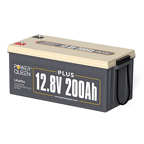 Power Queen 12V 200Ah PLUS LiFePO4 Battery  Built in 200A BMS  2560Wh Lithium Battery Up To 15000 Cycles  Deep Cycle Battery for Off Grid and Home Solar System  Marine  Trailer RV