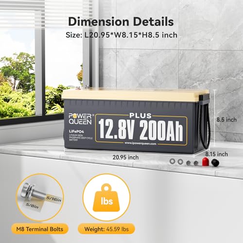 Power Queen 12V 200Ah PLUS LiFePO4 Battery  Built in 200A BMS  2560Wh Lithium Battery Up To 15000 Cycles  Deep Cycle Battery for Off Grid and Home Solar System  Marine  Trailer RV