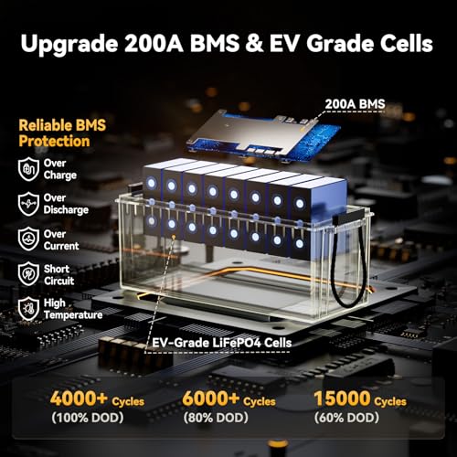 Power Queen 12V 200Ah PLUS LiFePO4 Battery  Built in 200A BMS  2560Wh Lithium Battery Up To 15000 Cycles  Deep Cycle Battery for Off Grid and Home Solar System  Marine  Trailer RV
