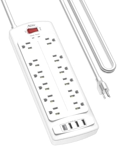 Power Strip  ALESTOR Surge Protector with 12 Outlets and 4 USB Ports  6 Feet Extension Cord  1875W/15A   2700 Joules  ETL Listed  Black