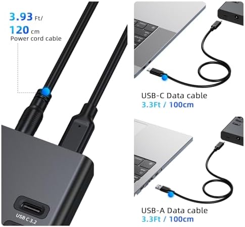 Powered USB Hub 10Gbps  17 Ports 96W USB 3 2 Hub 10 USB A 3 2 Ports 3 QC 24W Fast Charging Ports 2 USB C 3 2 Ports SD/TF Card Reader   12V/8A Power Adapter for Laptop  PC  Computer  HDD Flash Drive