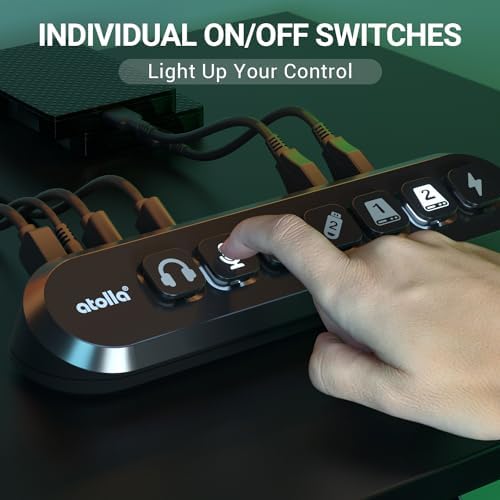 Powered USB Hub  atolla 7 Port USB 3 0 hub  6 Superspeed Transfer Ports  1 Fast Charging Port  with Swappable Illuminated Icon Switch and 12V/3A Power Adapter for Windows  MacOS  ChromeOS  Linux