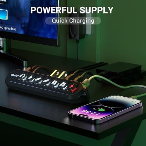 Powered USB Hub  atolla 7 Port USB 3 0 hub  6 Superspeed Transfer Ports  1 Fast Charging Port  with Swappable Illuminated Icon Switch and 12V/3A Power Adapter for Windows  MacOS  ChromeOS  Linux