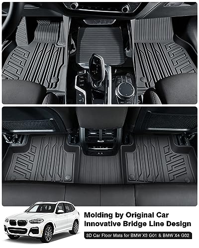 Powerty Floor Mats for 2018 2024 BMW X3 / 2019 2024 BMW X4  Custom Fit for BMW X3 Accessories  3D TPE All Weather Car Mats Heavy Duty Floor Liners  Fit All Models