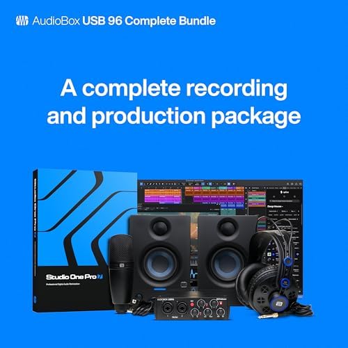 PreSonus AudioBox USB 96 Bundle   USB Audio Interface  XLR Interface for Guitar  Device for PC & Mac  Complete Recording Package with Studio One Pro  Music Production  Home Studio