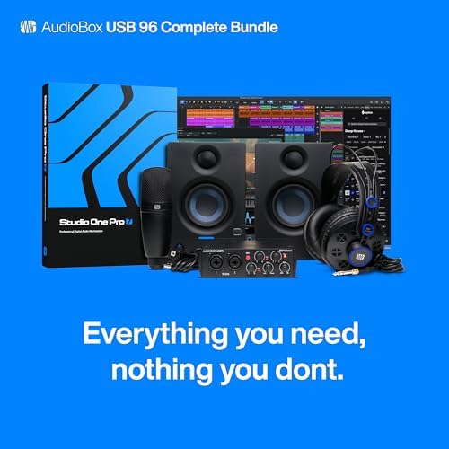 PreSonus AudioBox USB 96 Bundle   USB Audio Interface  XLR Interface for Guitar  Device for PC & Mac  Complete Recording Package with Studio One Pro  Music Production  Home Studio