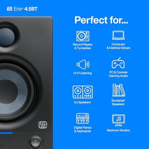 PreSonus Eris 4 5BT Bluetooth Studio Monitors  Pair   4 5 Inch Powered Bookshelf Speakers  Stereo  Desktop Computer  Near Field Music Production  Audio Mixing Recording