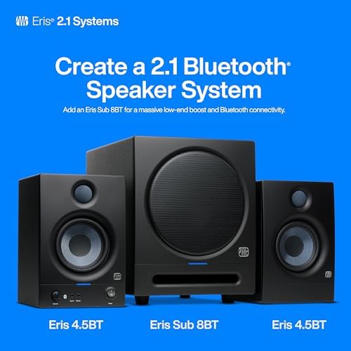 PreSonus Eris 4 5BT Bluetooth Studio Monitors  Pair   4 5 Inch Powered Bookshelf Speakers  Stereo  Desktop Computer  Near Field Music Production  Audio Mixing Recording