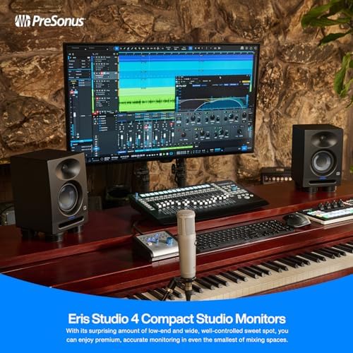PreSonus Eris Studio 4 Monitor de estudio activo de 2 vías de 4,5 pulgadas con guía de ondas EBM