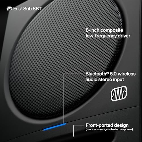 PreSonus Eris Sub 8BT   8 Inch Powered Subwoofer  Powered Sub  Active Subwoofer  Wireless  Bluetooth  Home Audio  Bass Speaker  Home Theater  Music Production  Gaming