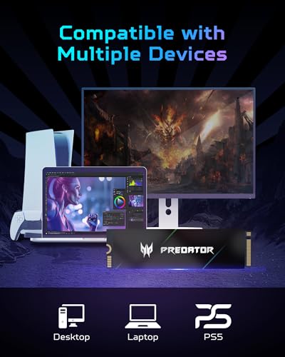 Predator M 2 SSD 1TB GM7000 with DRAM cache NVMe 1 4 2280 PCIe Gen4 4 Ultra high speed  maximum read  7400MB/s  max write  6700MB/s  3D NAND TLC Internal SSD Compatible with PS5 Pro   BL 9BWWR 105