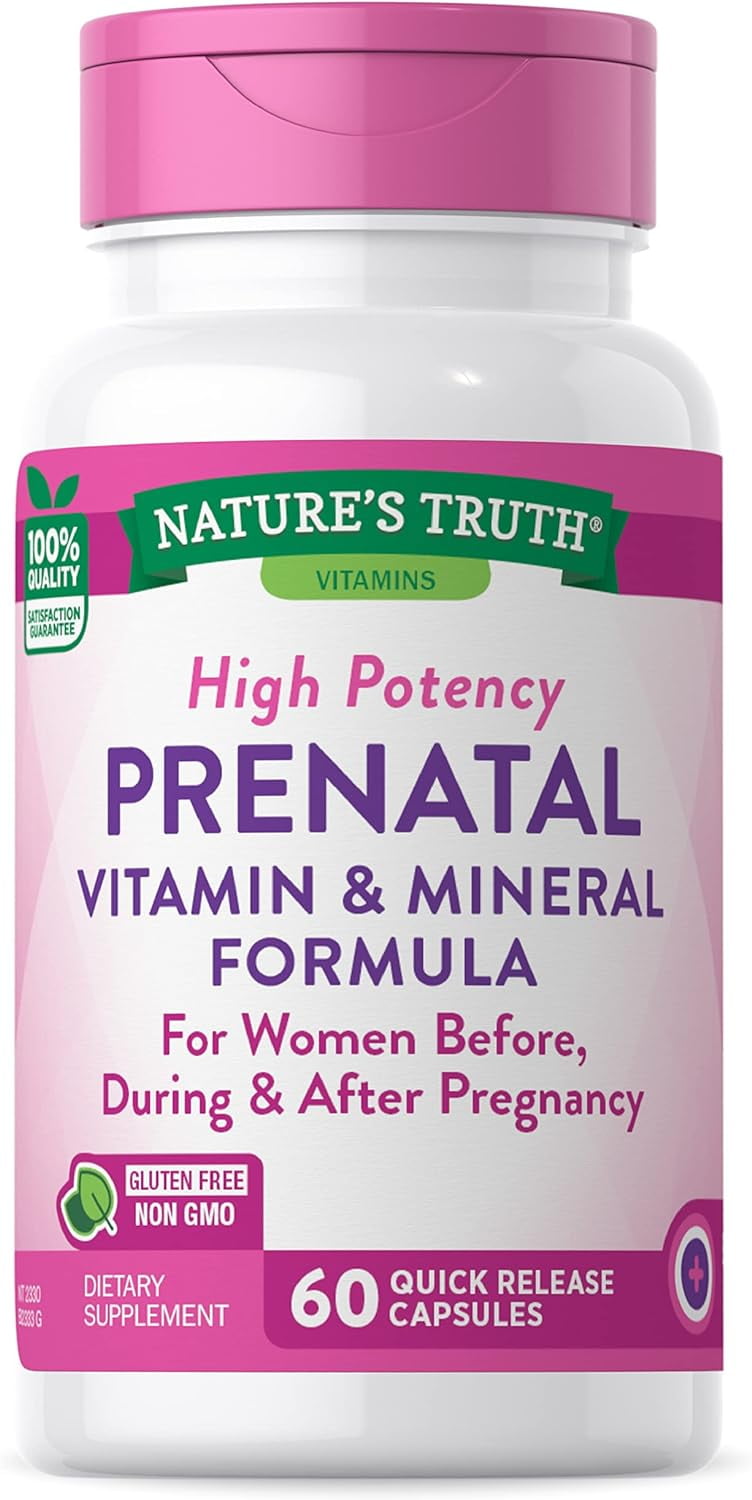 Prenatal Vitamins With Folic Acid   60 Capsules   Non GMO & Gluten Free   by Nature s Truth