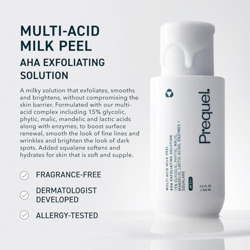Prequel Skin Multi Acid Milk Peel  Professional Exfoliating Solution  15  Glycolic Acid Face Peel with Lactic Acid and Enzymes  Hydrating Chemical Exfoliant  Clinical Strength Formula  7 6oz Bottle