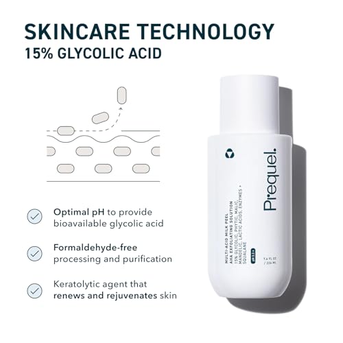 Prequel Skin Multi Acid Milk Peel  Professional Exfoliating Solution  15  Glycolic Acid Face Peel with Lactic Acid and Enzymes  Hydrating Chemical Exfoliant  Clinical Strength Formula  7 6oz Bottle